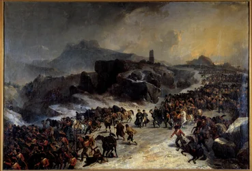 Krysset av Sierra Guadarama (Guadarrama) i Spania i desember 1808 av Napoleon I Maleri av Joseph Louis Hippolyte Bellange (1800-1866) 1800-tallets Paris, Musee de l'Armee