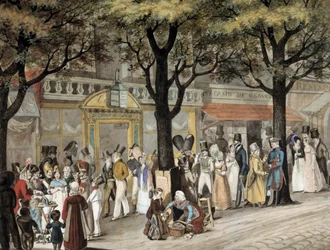 Gå på en boulevard i Paris i 1819 akvarell av Joseph Louis Bellange (1800-1866) 1819 Paris, Musee Carnavalet