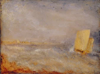 En seilbåt utenfor Deal, ca. 1835 (olje på mølleplate)