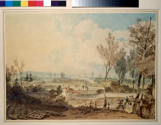 En utsikt over Oxford fra sørsiden av Headington Hill, 1803-04 (wc over grafitt, med noen riper ut)