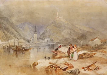 Berncastel ved Mosel med ruinene av Landshut, ca. 1834