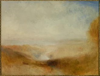 Landskap med en elv og en bukt i det fjerne. Også kalt "" Confluent of the Severn and the Wye"" Maleri av Joseph Mallord William Turner (1775-1851)