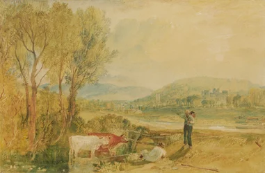 Lulworth Castle, Dorset, ca. 1820 (akvarell med utskraping på vevd papir)