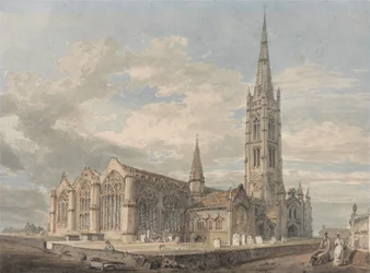 Nordøstlig utsikt over Grantham kirke, Lincolnshire