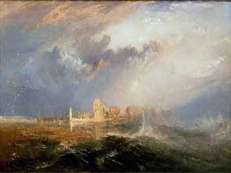 Quillebeuf ved munningen av Seinen (Quillebeuf-sur-Seine, Quillebeuf sur Seine) i Normandie”” Maleri av Joseph Mallord William Turner (1775-1851) 1833 Dim. 92,5x123,2 cm Lisboa. Calouste Gulbenkian-museet
