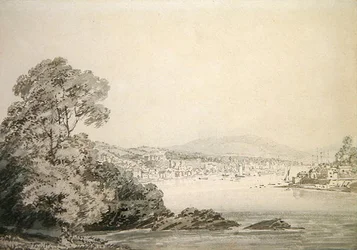 River Scene (penn, blekk og vask på papir)