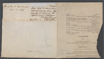 Skisse av to skip på en katalogside, ca. 1823