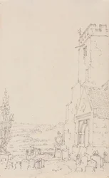 South Porch and Tower of an Unidentified Church, ca. 1790-95 (blyant på lagt papir)