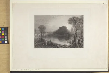 Tamworth Castle, Staffordshire (etsing og gravering på indisk papir, chine collé)
