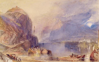 The Drachenfels, Tyskland, ca. 1823-24 (akvarell og kroppsfarge med utskraping over blyant på papir)
