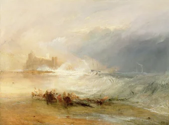 Vrakplyndrere - kysten av Northumberland, med en dampbåt som hjelper et skip utenfor kysten, 1834