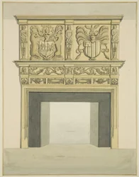 Skorsteinsstykke i tidligere bolig til Sir John Knight, Temple Street (akvarell på papir)