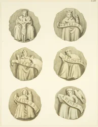 Lyskesteiner (sjefer) i taket til Redcliffe Church (akvarell på papir)