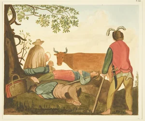 Guy, Earl of Warwick, and the Dun Cow, kopier fra originalt oljemaleri (akvarell på papir)