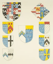Heraldisk utsmykning på Newtons monument i Bristol Cathedral (akvarell på papir)