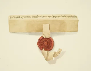 Segl festet til bunnen av et skjøte, ca. 1825 (blyant og akvarell på papir)