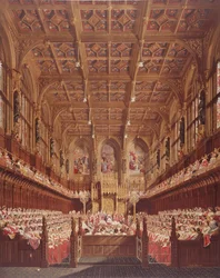 Dronning Victoria i House of Lords (fargegravering)