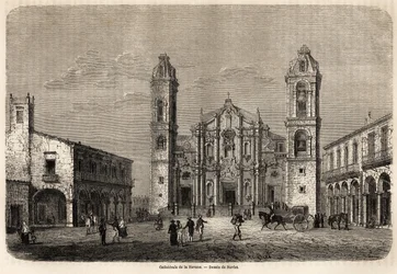 Cathedrale of Havana, Cuba, tegning av Navlet for å illustrere reisen til øya Cuba, i 1859, av Richard Dana (1815-1882). Gravering i "" Le tour du monde, nouveau journal des voyages"" Paris