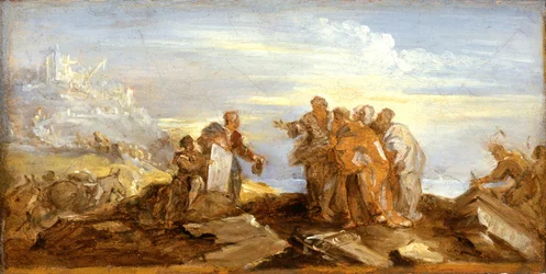 Scene fra antikkens historie, ca. 1680-90 (olje på papir på lerret)