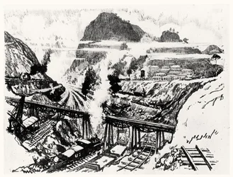 The Cut at Paraiso, plate XVI fra Panamakanalen av Joseph Pennell, 1912 (kull på papir)