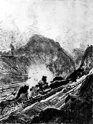 The Cut from Culebra, plate XIII fra Panamakanalen av Joseph Pennell, 1912 (kull på papir)