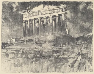 Fasaden til Parthenon, solnedgang