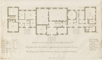 Sandon Hall - Plan over hovedetasjen: gravering, nd [1769-1771] (trykk)