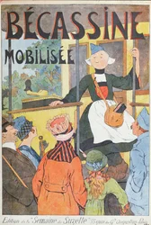 Becassines avreise, omslag til «Becassine Mobilisee», fra «la Semaine de la Suzette», ca. 1914 (fargelitografi)