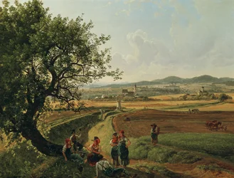 Utsikt over Emmersdorf eiendom og Rothenhof slott med Melk Abbey i bakgrunnen