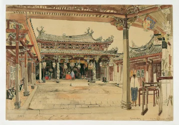 Gårdsplassen til et kinesisk tempel i Singapore