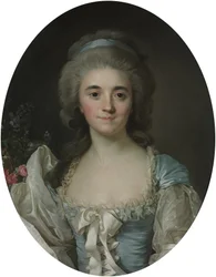 Portrett av komtesse de Provence (1753–1810), halvlang, i en turkis kjole med hvite blonder og bånd