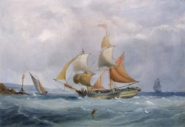 En kommersiell brigg som går inn i Avon-elvens munning i Bristol (England). Olje på lerret.