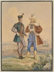 Hussar og ottomansk foran en by