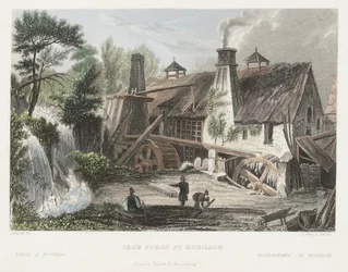 Iron Forge ved Rouillon, gravert av J. Shury