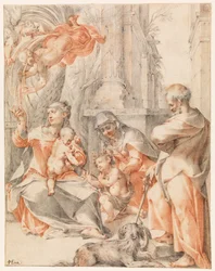 Hvile på flukten til Egypt, ca. 1607 (rød og svart kritt, forhøyet med kroppsfarge)