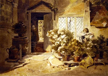 A Cottage Yard (akvarell på papir)