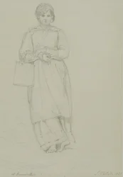 Young Girl Holding Milk Can, 1831 (grafitt på vevd papir)