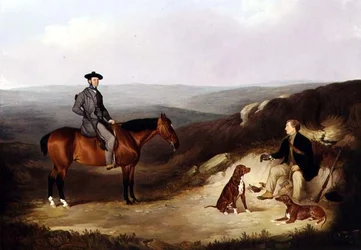 John Kerr Watson til hest på en jaktponni med sin oppasser på Yorkshire-heiene