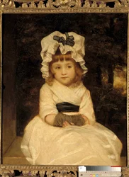 Portrett av Penelope Boothby En liten jente ser avslørende ut sitter veldig klokt. Maleri av Joshua Reynolds (1723-1792), privat samling rundt 1788