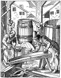 Et bødkerverksted, 1500-tallet, 1870