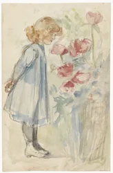 Stående jente i blomsterhage