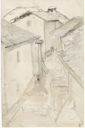 Bakgate mellom gamle hus