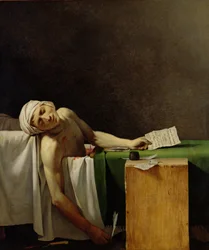 The Death of Marat, etter originalen av Jacques-Louis David (1748-1825) (olje på lerret)