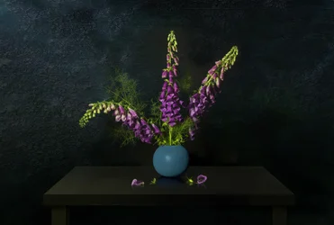 Stilleben med lilla fingerbøl