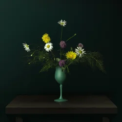 Stilleben med vase med villblomster