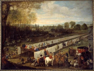 La chasse de tabladillo a Aranjuez Maleri av Juan Bautista del Mazo (1612-1667) 1600-tallet Madrid, Musee du Prado