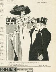 Illustrasjon av J Gris (1887-1927) i Le Lire, 02.10.09 - Mote, hatt, de rikes liv, hippisme - kvinner