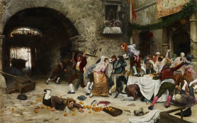 En avbrutt bankett - Garate y Clavero, Juan Jose (1870-1939) - Olje på kobber - 49x78 - Museo Carmen Thyssen, Malaga