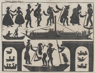 Ark 4 med figurer for kinesiske skyggedukker, ca. 1850-70.