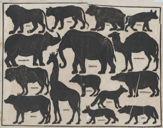 Ark 5 med figurer for kinesiske skyggedukker, ca. 1850-70.